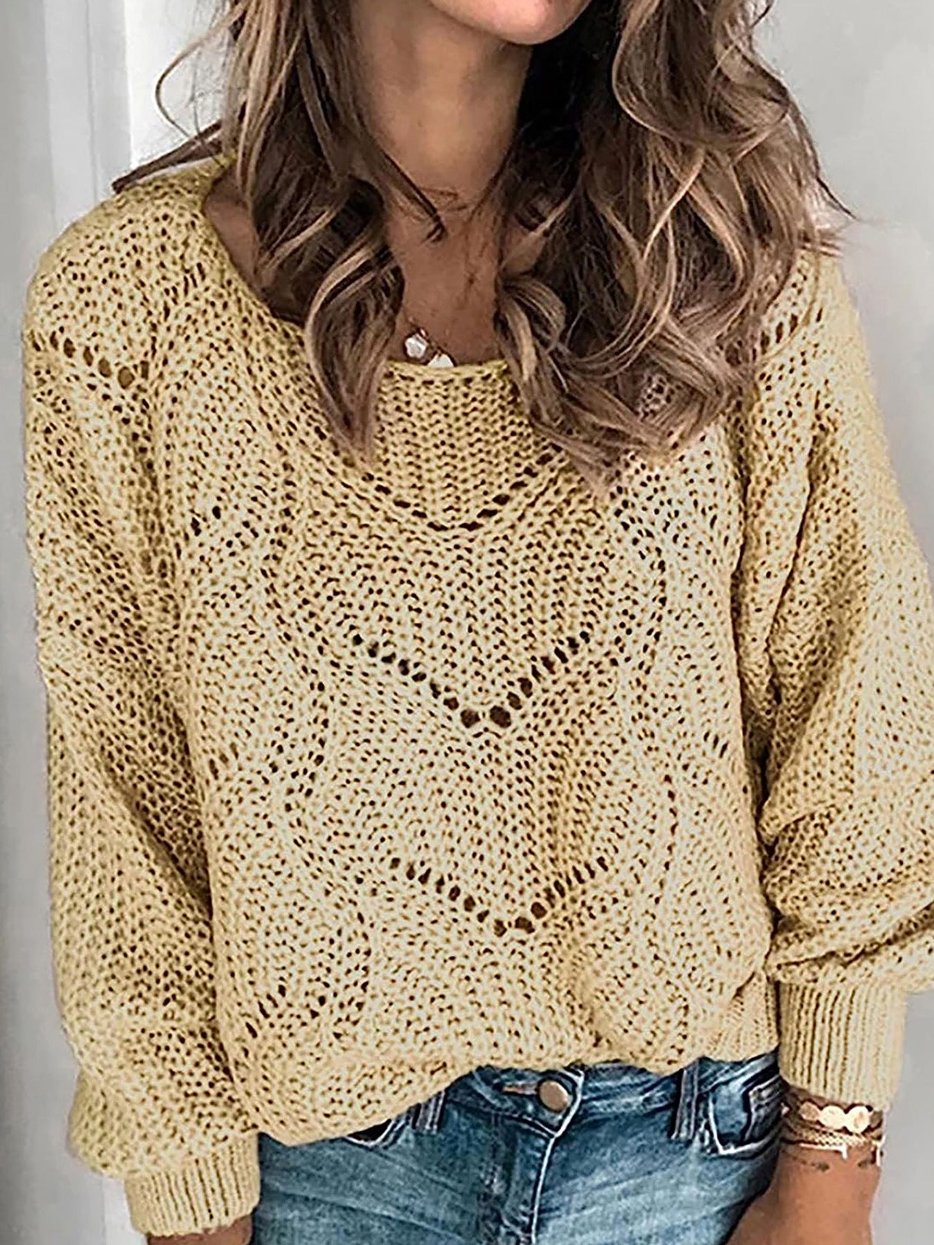 Ladies airy knitted pullover with sophisticated lace pattern Ivyshape