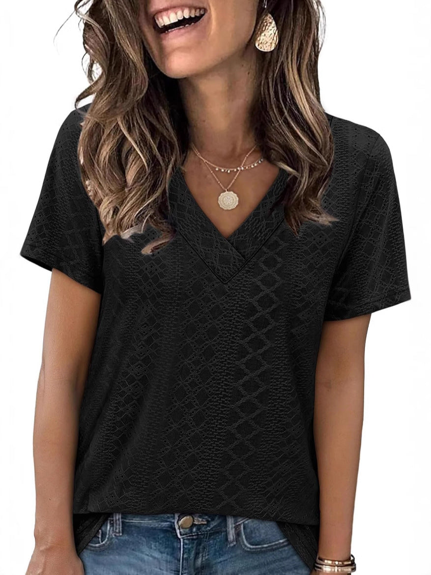 Women V-Neck Lace Detail Top Ivyshape