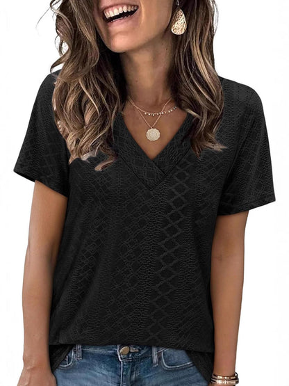 Women V-Neck Lace Detail Top Ivyshape