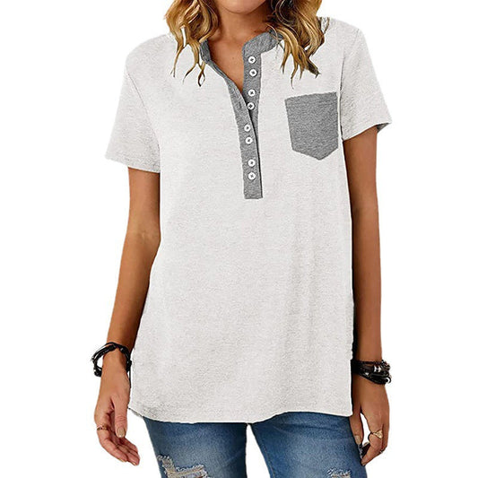 Women's Casual Polo Shirt with Button Placket and Pockets Ivyshape