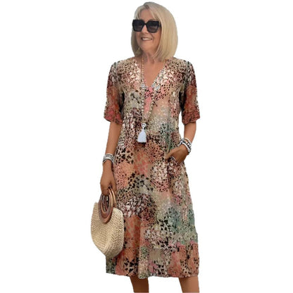 Women's casual dress with V-neck and integrated pockets Ivyshape