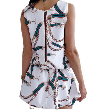 Women's summer short-sleeve dress with printed chain pattern Ivyshape