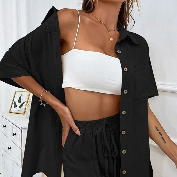 Women’s Casual Two-Piece Set with Shirt and Shorts Ivyshape