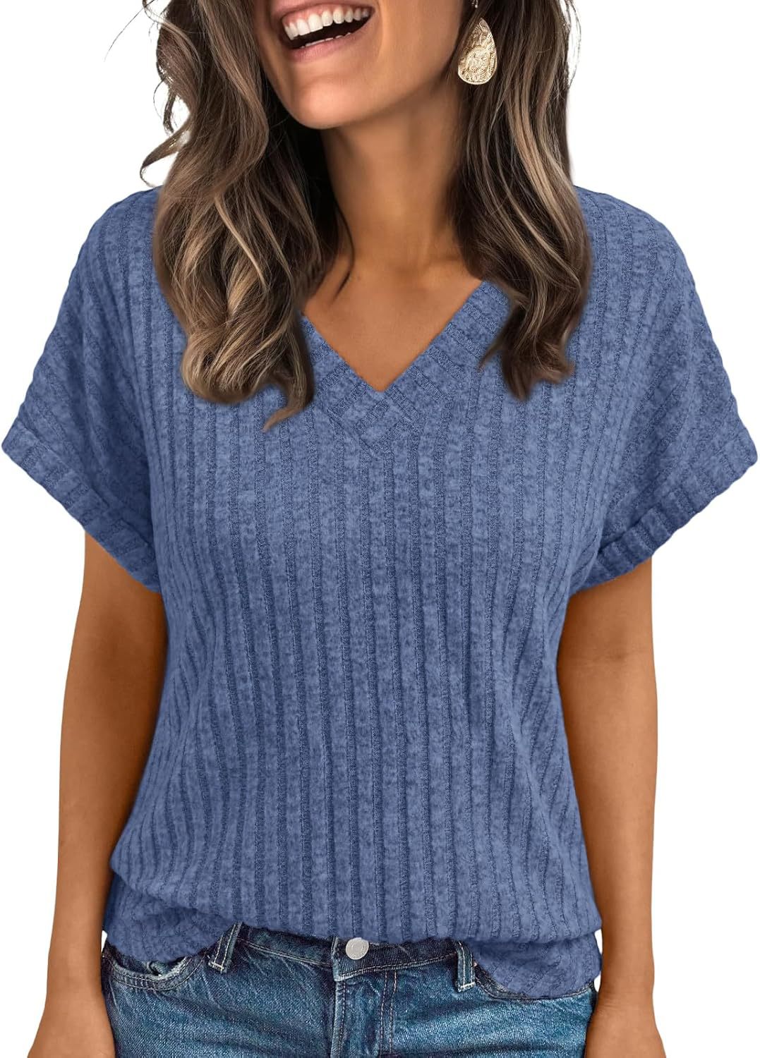 Women V-Neck Ribbed Top Ivyshape