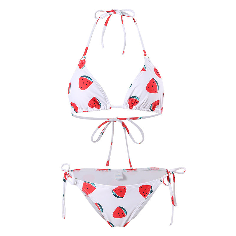 Women's triangle bikini with contrasting watermelon prints and adjustable ties Ivyshape