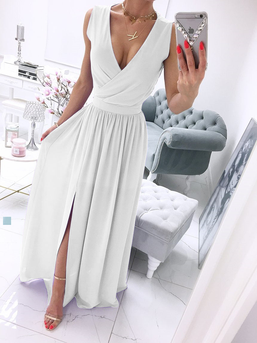 Women's maxi dress with elegant wrap design and side slit Ivyshape