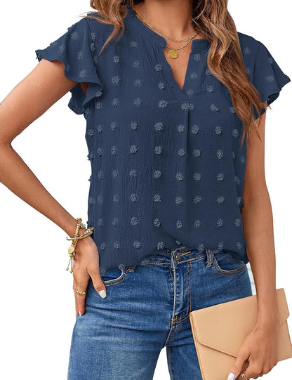 Ladies Short Sleeve Textured Blouse Shirt Ivyshape