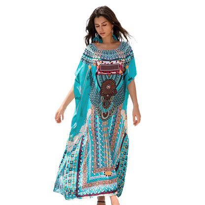 Women’s beach dress with large graphic print and wide sleeves Ivyshape
