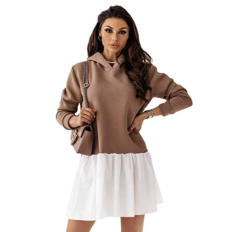 Ladies Hooded Dress with Ruffled Hem and Casual Cut Ivyshape