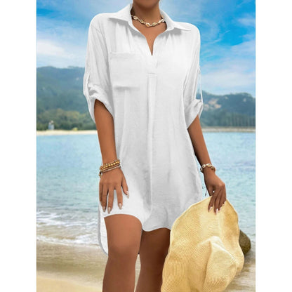 Women's long-sleeved blouse with modern shirt collar and chest pocket Ivyshape