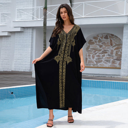 Ladies long beach robe with elaborate embroidery design Ivyshape