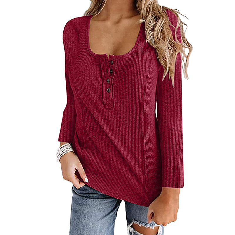 Women's long sleeve shirt with textured rib design and button placket Ivyshape