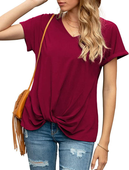 Women's Knot V-Neck Casual Top Ivyshape
