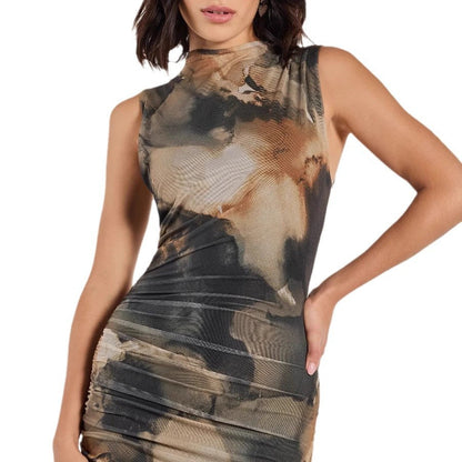 Women elegant sleeveless midi dress with artistic print Ivyshape