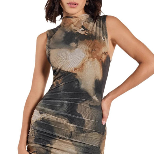 Women elegant sleeveless midi dress with artistic print Ivyshape