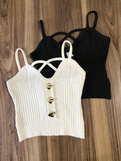 Women's cropped knit top with trendy straps and textured design Ivyshape