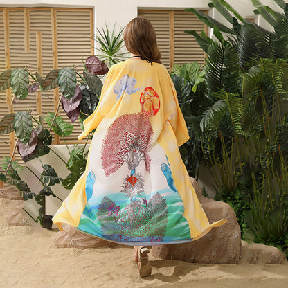 Women's beach cover-up with floral design and side lacing Ivyshape