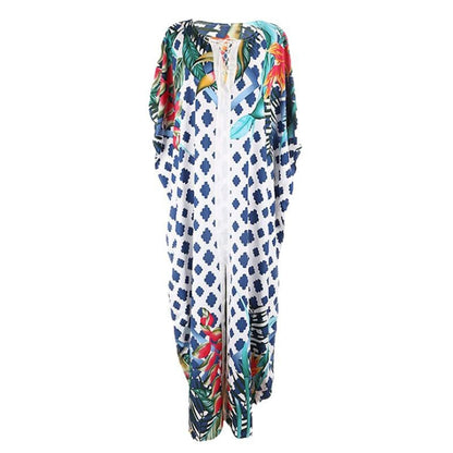 Ladies beach cover-up with tropical design and relaxed fit Ivyshape