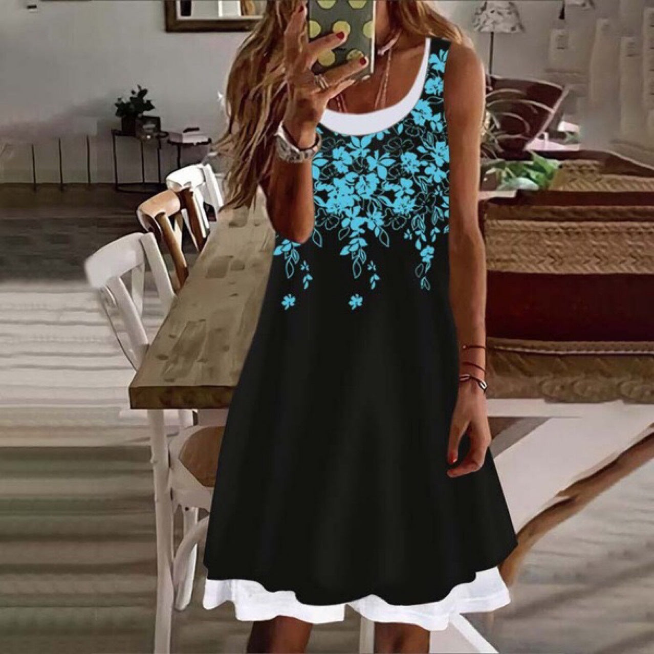 Ladies Floral Embroidery A-Line Dress Ivyshape