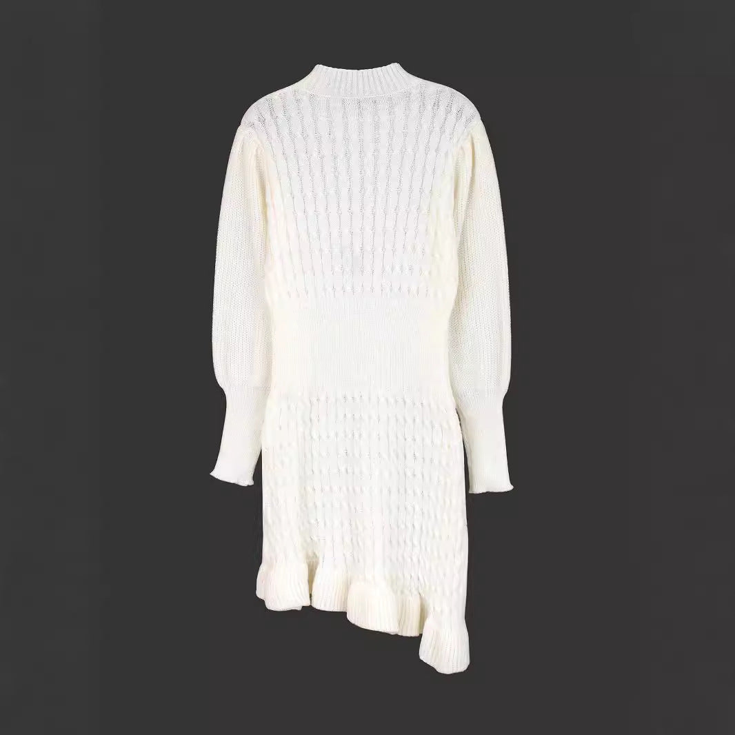 Women’s knitted dress with voluminous sleeves and ribbed texture Ivyshape