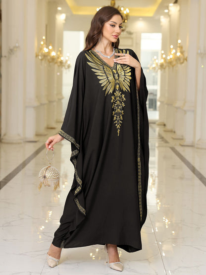 Ladies elegant kaftan with artistic feather design Ivyshape