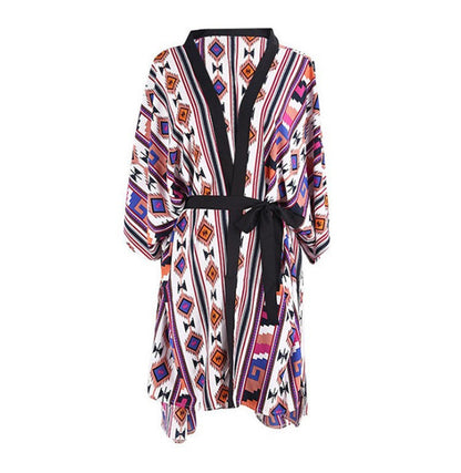 Women's trendy beach kimono with colorful geometric pattern Ivyshape