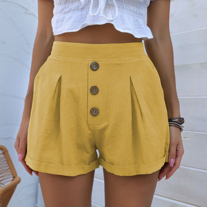 Women High-Waisted Button-Front Pleated Shorts Ivyshape