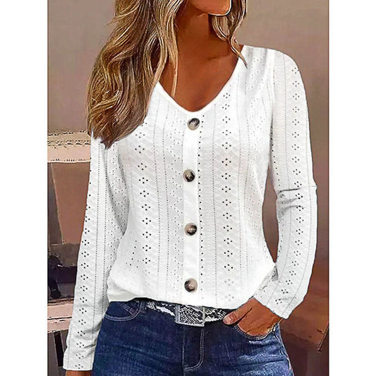 Women's elegant long-sleeve blouse with button details Ivyshape