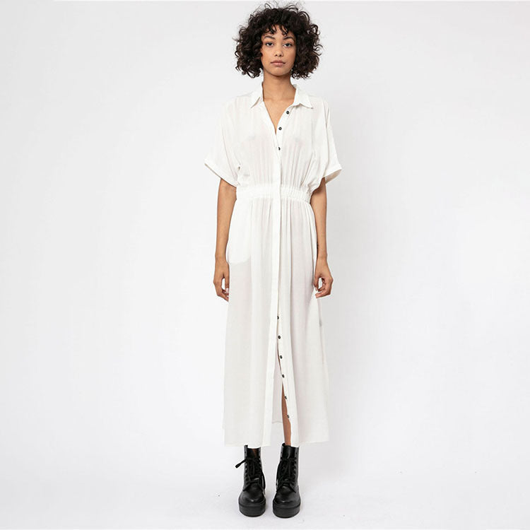 Women's elegant maxi dress with button-down front design and side slit Ivyshape