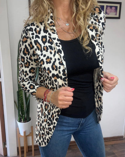 Ladies Stylish Open Blazer Jacket with Leo Pattern Ivyshape