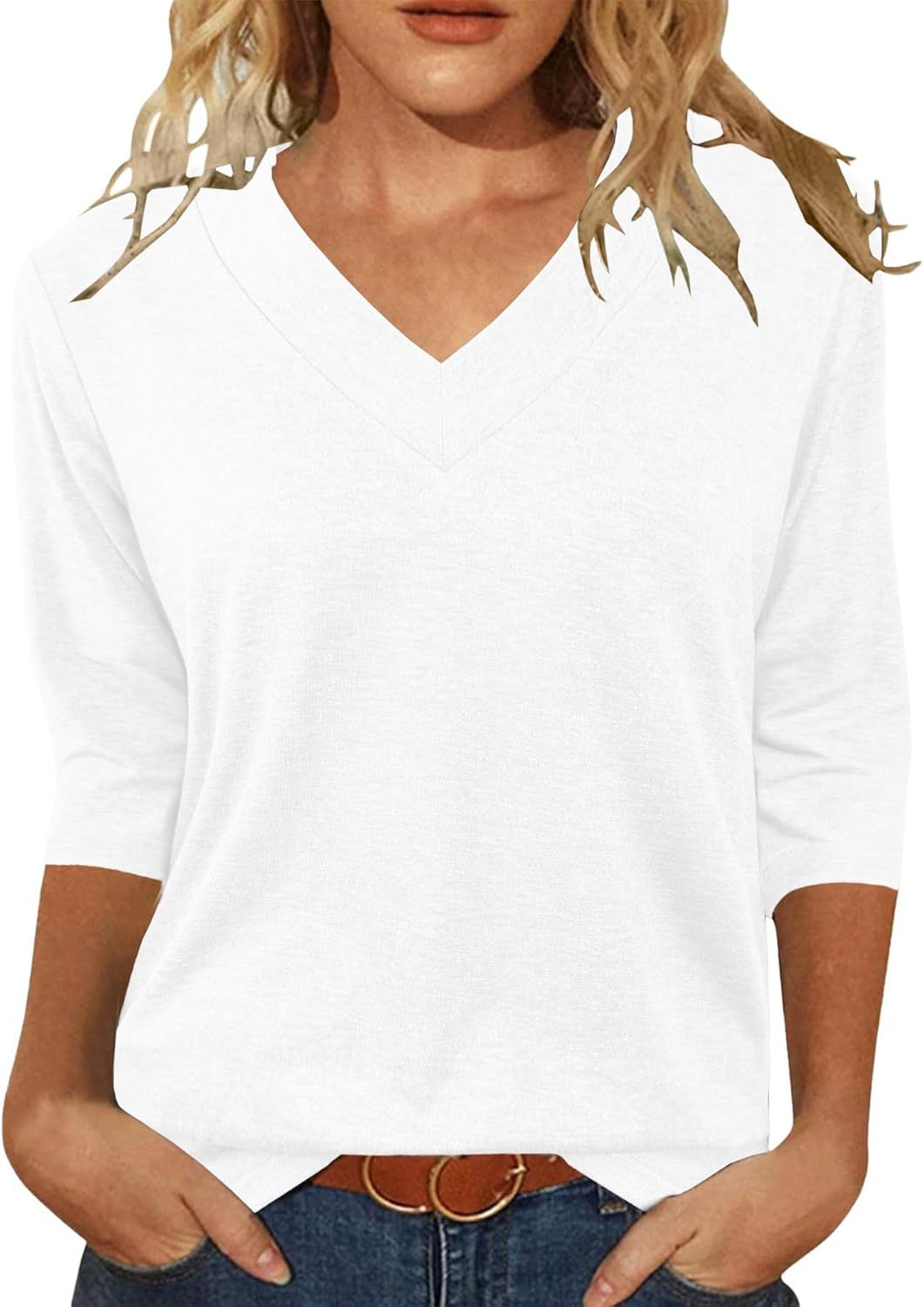 Women Relaxed Fit V-Neck Top Ivyshape