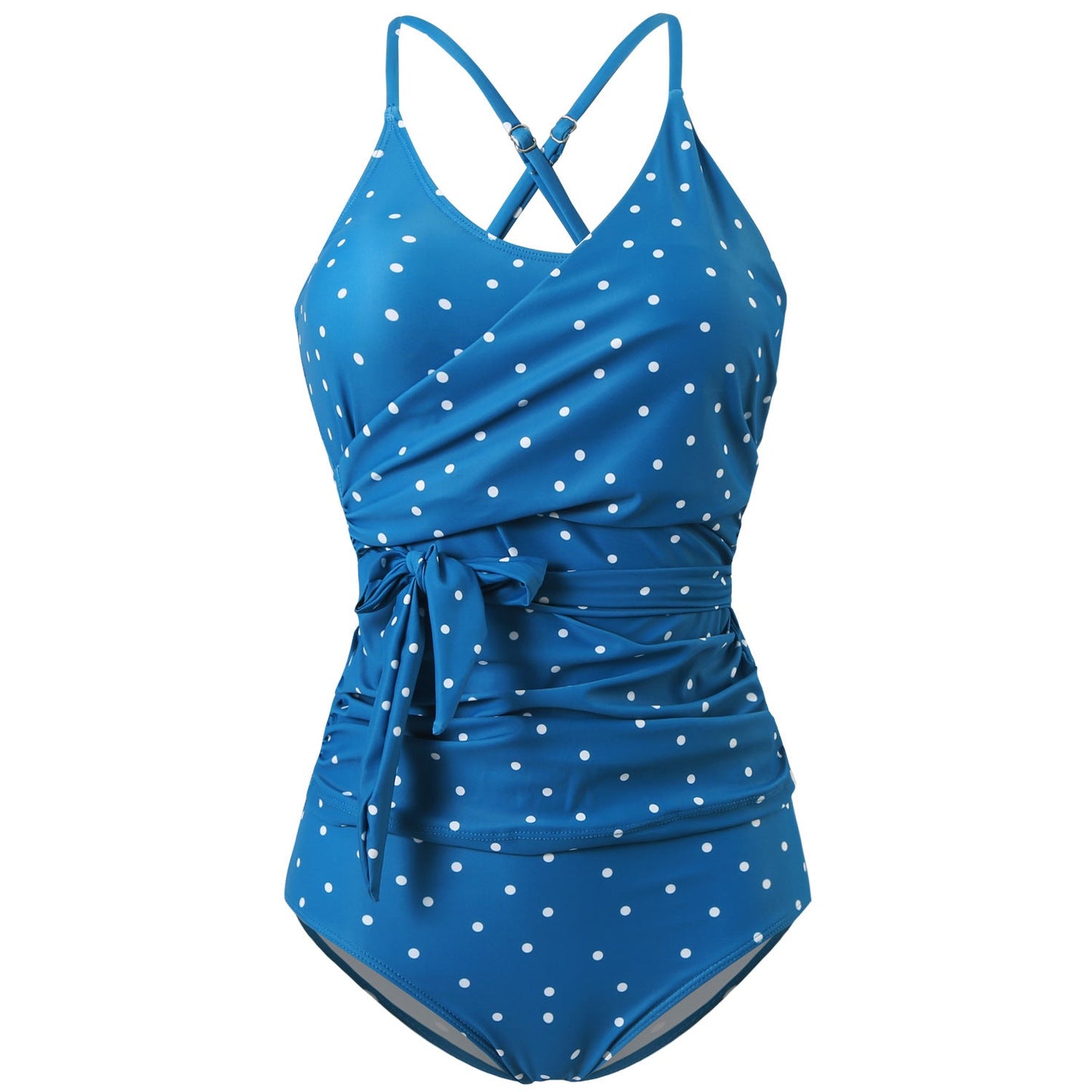 Women's wrap swimsuit with trendy polka dot design and shaping band Ivyshape