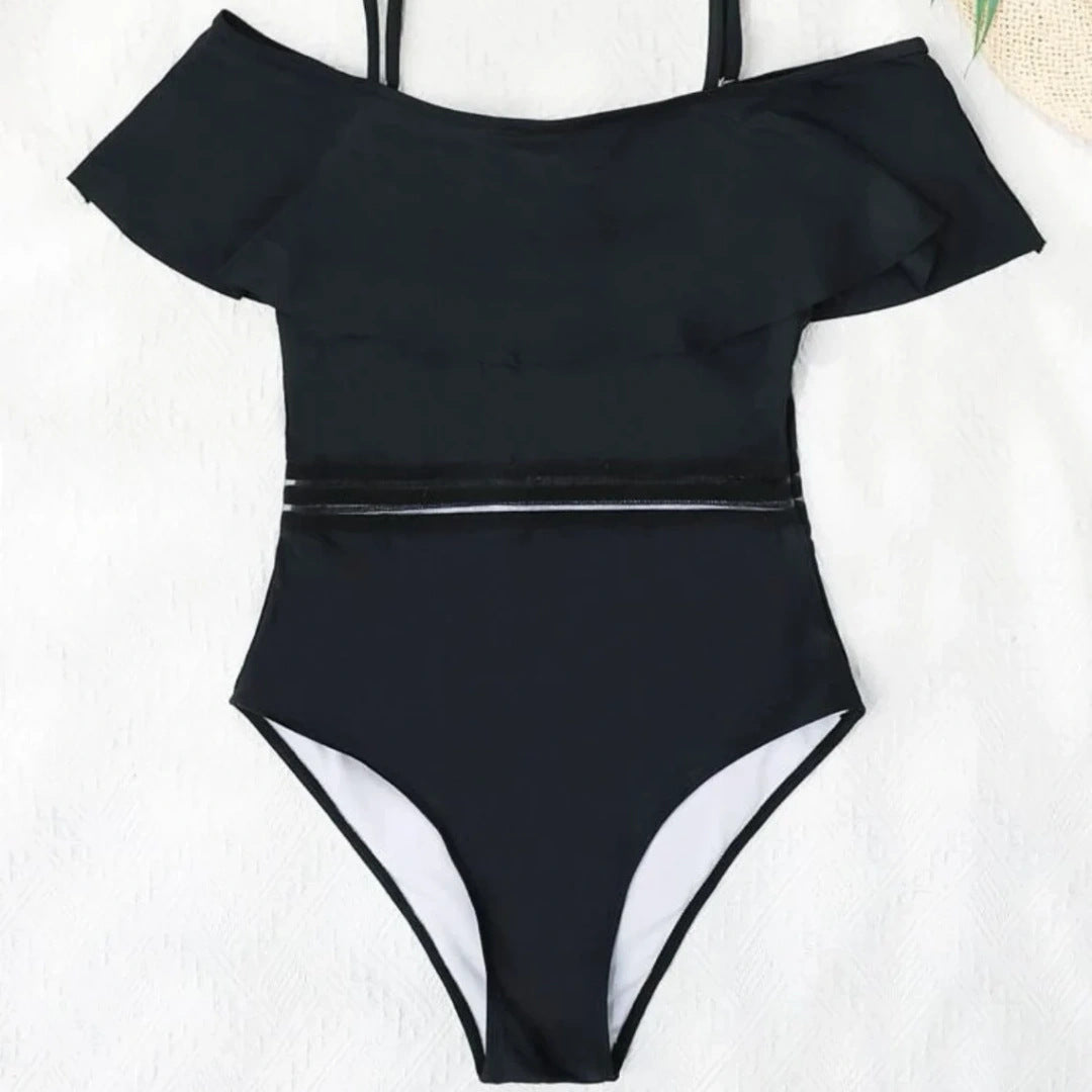 Women's One-Piece Swimsuit with Voluminous Ruffle Design and Elastic Waistband Ivyshape
