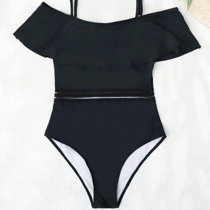 Women's One-Piece Swimsuit with Voluminous Ruffle Design and Elastic Waistband Ivyshape