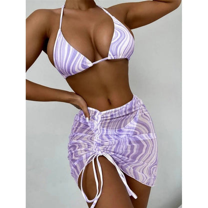Women Bikini set with adjustable triangle top and transparent skirt Ivyshape