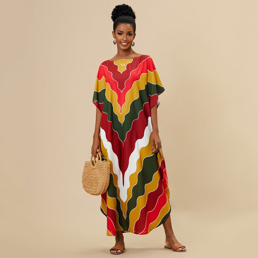 Women's kaftan with modern wave design and wide-cut sleeves Ivyshape
