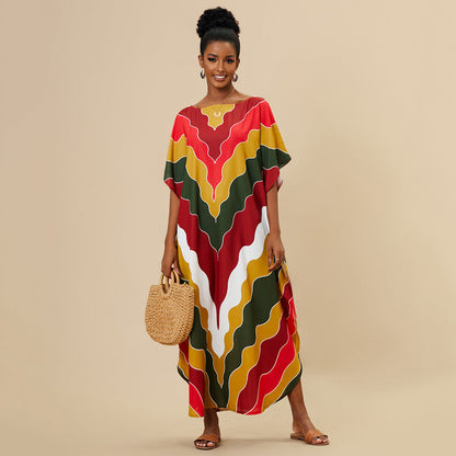 Women's kaftan with modern wave design and wide-cut sleeves Ivyshape