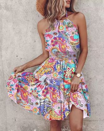 Women's Halter Neck Tiered Mini Dress Ivyshape