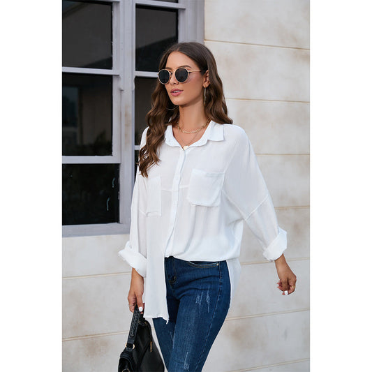 Women's casual oversized blouse with patch pockets Ivyshape