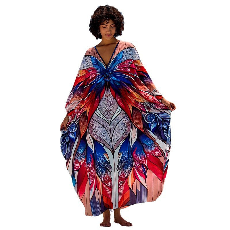 Women's beach dress with striking floral pattern design and flared cut Ivyshape