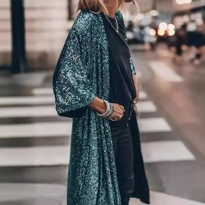 Ladies glittering kimono-style overlay with wide sleeves Ivyshape