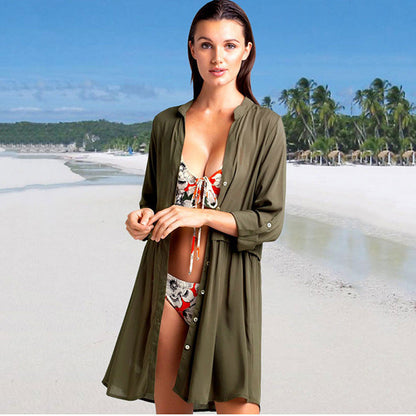 Women's beach cover-up with elegant button and ruffle detail Ivyshape