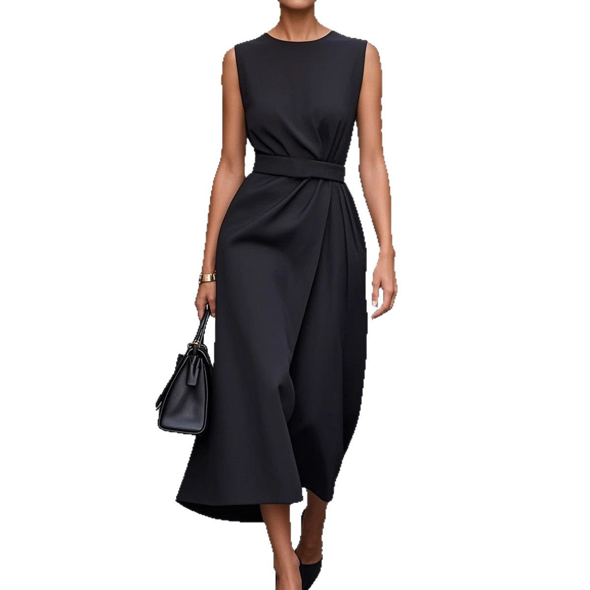 Women's midi dress with elegant V-neck and flowing skirt Ivyshape