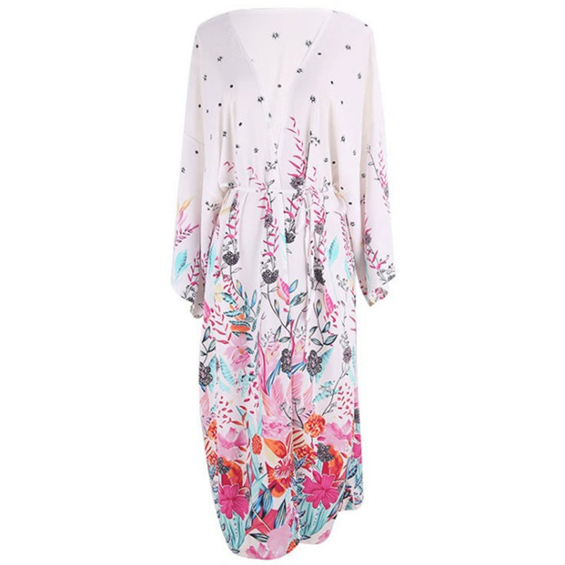 Women's floral beach kimono with wide-cut sleeves Ivyshape