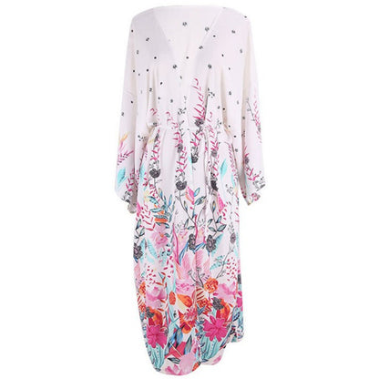 Women's floral beach kimono with wide-cut sleeves Ivyshape