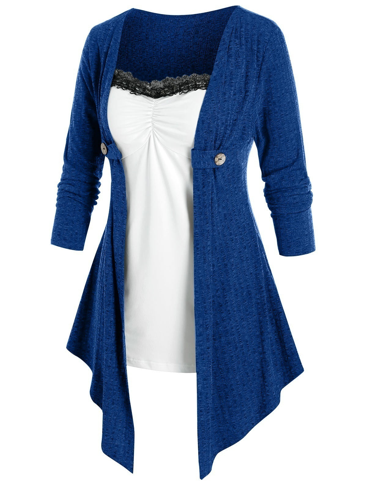 Women Open Cardigan with Asymmetrical Hem and Button Detail Ivyshape
