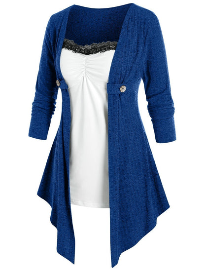 Women Open Cardigan with Asymmetrical Hem and Button Detail Ivyshape