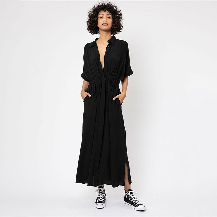 Women's elegant maxi dress with button-down front design and side slit Ivyshape