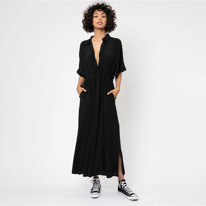 Women's elegant maxi dress with button-down front design and side slit Ivyshape