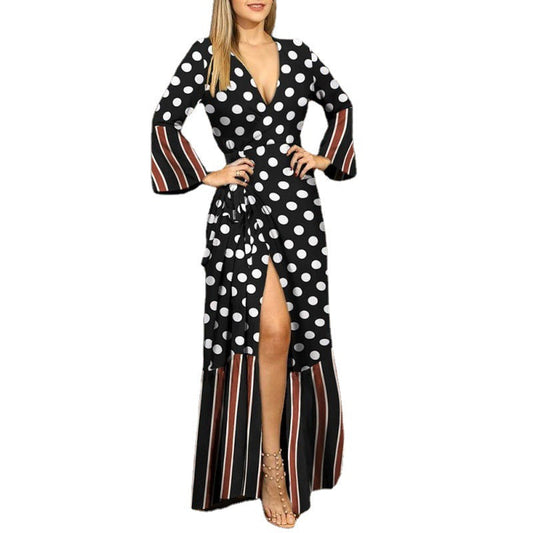Ladies maxi dress with attractive leopard print and chic slit design Ivyshape